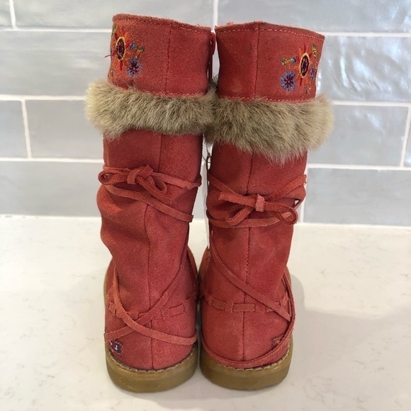 NEW Romeo Juliette Peach Cottage Leather Suede Furry Floral Embroider Tall Boots - Picture 3 of 14